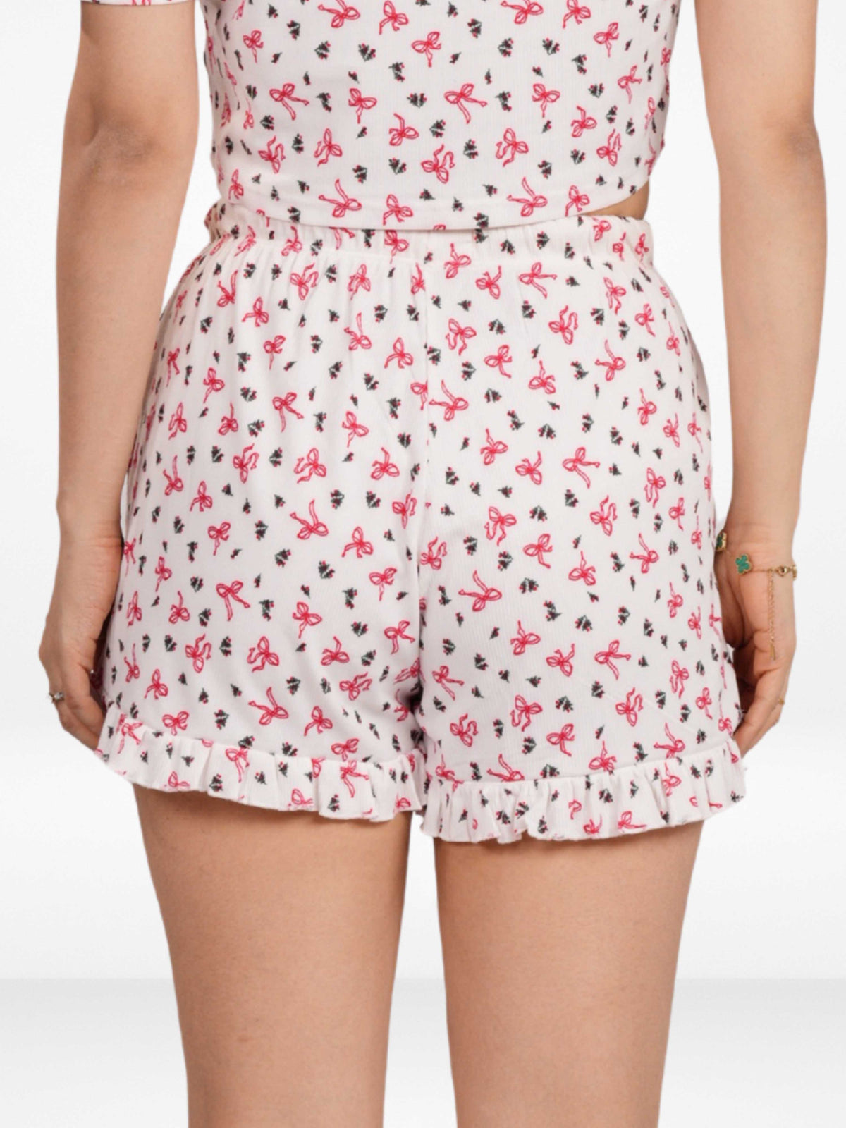 Womens All Over Printed Frill Height Style Bottom Shorts for Trendy Casual Wear - Egret
