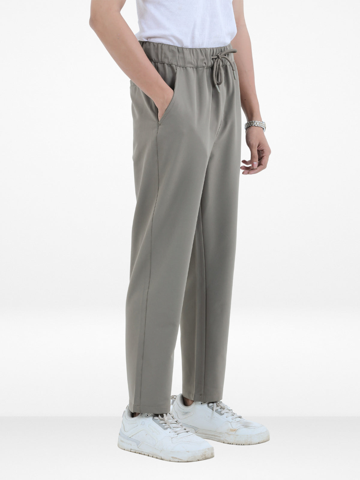 Men’s Relaxed Fit Trousers – Elastic Waist with Drawstring, Casual Pants with Fake Fly & Side Pockets ,Comfortable Everyday Wear