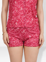 Women’s Printed Pajama Shorts | Soft & Stretchy Sleepwear Shorts | Elastic Waist Lounge Shorts | Yummy Rib Fabric - Crimson