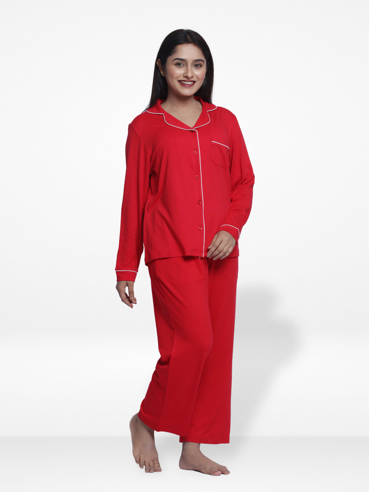Women Solid Sleepwear Long Sleeve Pyjama Set