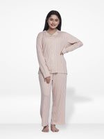 Women Coral Pink Check Sleepwear Long Sleeve Pyjama Set