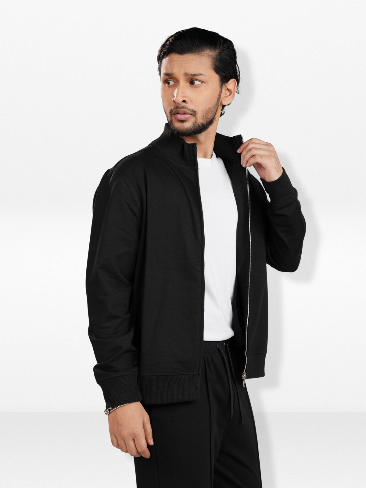 Men’s Regular Fit Jacket – High Neck Front Zip | Long Sleeve Outerwear with Ribbed Trims & Welt Pockets