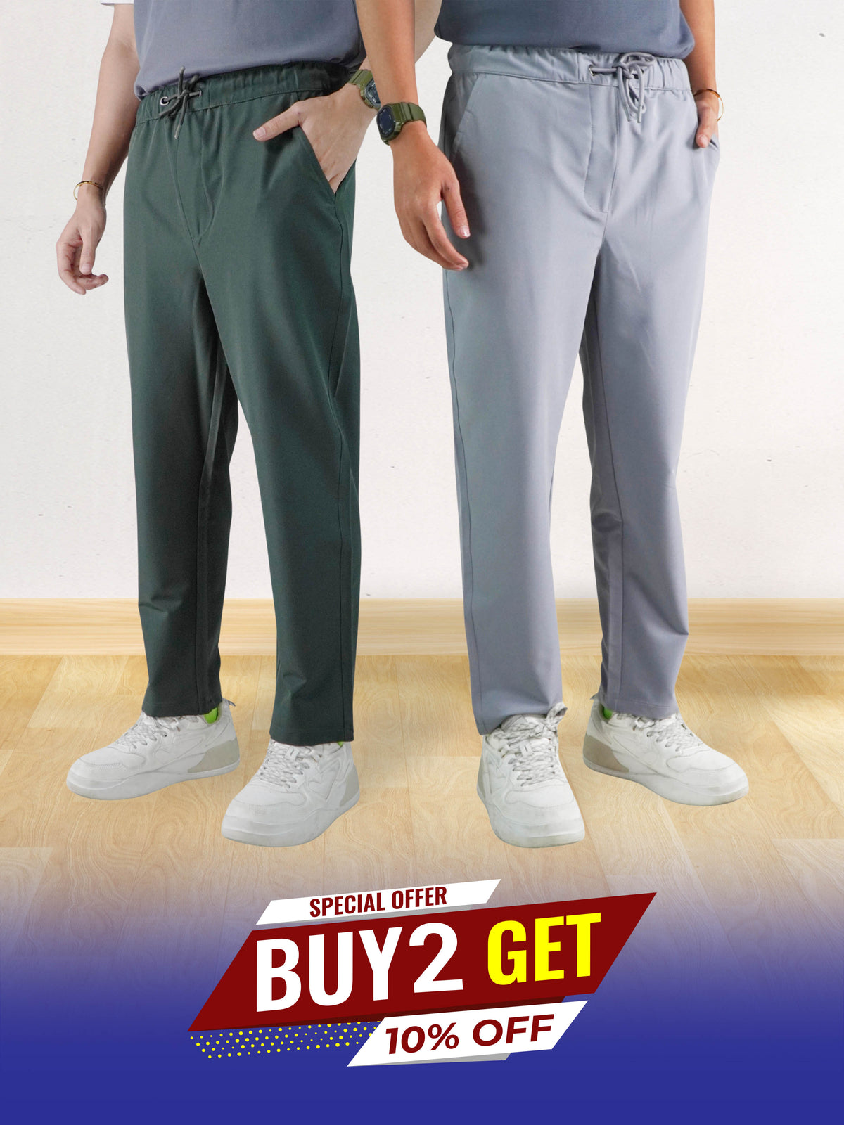 Men’s Relaxed Fit Trousers – Elastic Waist with Drawstring, Casual Pants with Fake Fly & Side Pockets ,Comfortable Everyday Wear