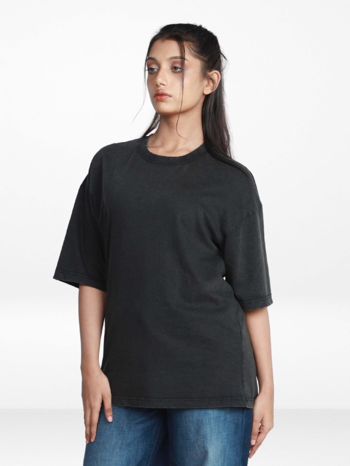 Women’s Drop Shoulder T-Shirt – Classic Solid Short Sleeve Tee, Soft Cotton Blend Comfortable Casual Wear- Black