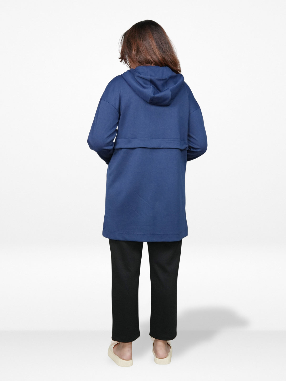 Women’s Soft Pastel Longline Hooded Jacket –Casual Outerwear with Snap Button Closure & Side Pockets