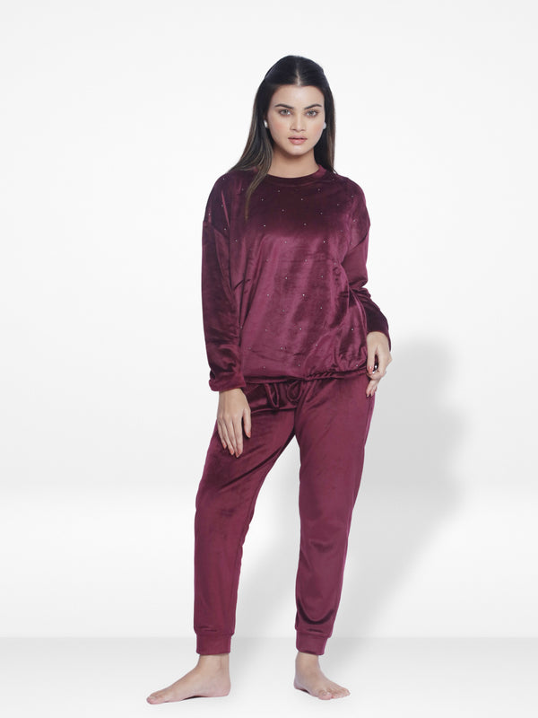 Women Velvety Sleepwear Long Sleeve Pyjama Set