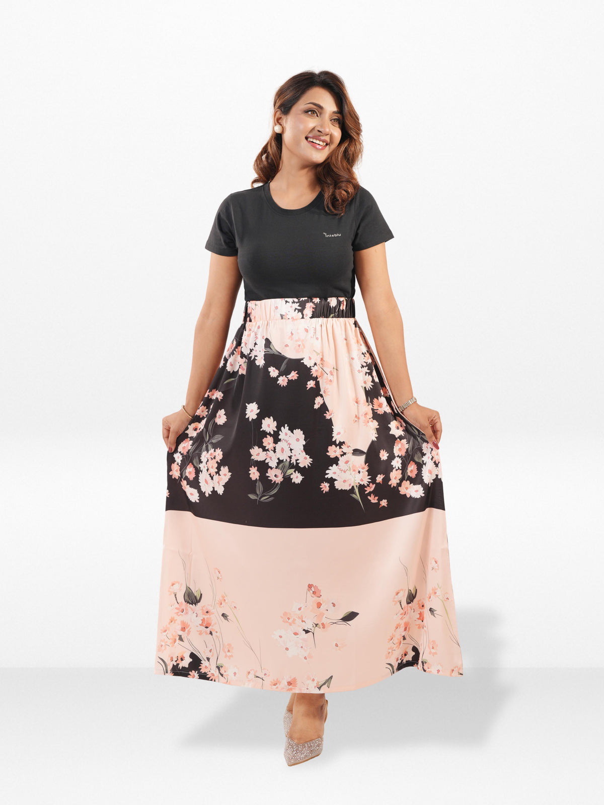 Women’s All Over Printed Maxi Skirt – Summer Pleated High Waist Casual Long Skirt