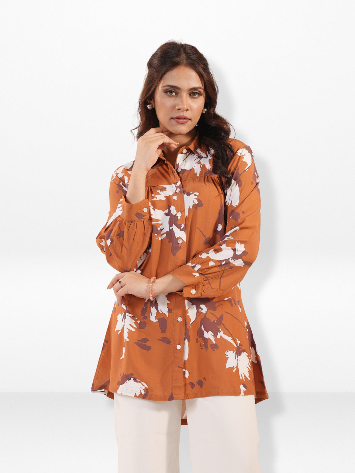 Women’s Floral Print Tunic Shirt – Long Sleeve Button-Up Blouse | Casual Loose Fit Top for Women