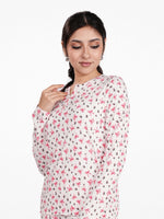 Women's Henley Long Sleeve Printed Top – Soft &amp; Stretchy Rib Knit Casual T-Shirt