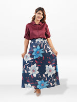 Women’s All Over Printed Maxi Skirt – Summer Pleated High Waist Casual Long Skirt