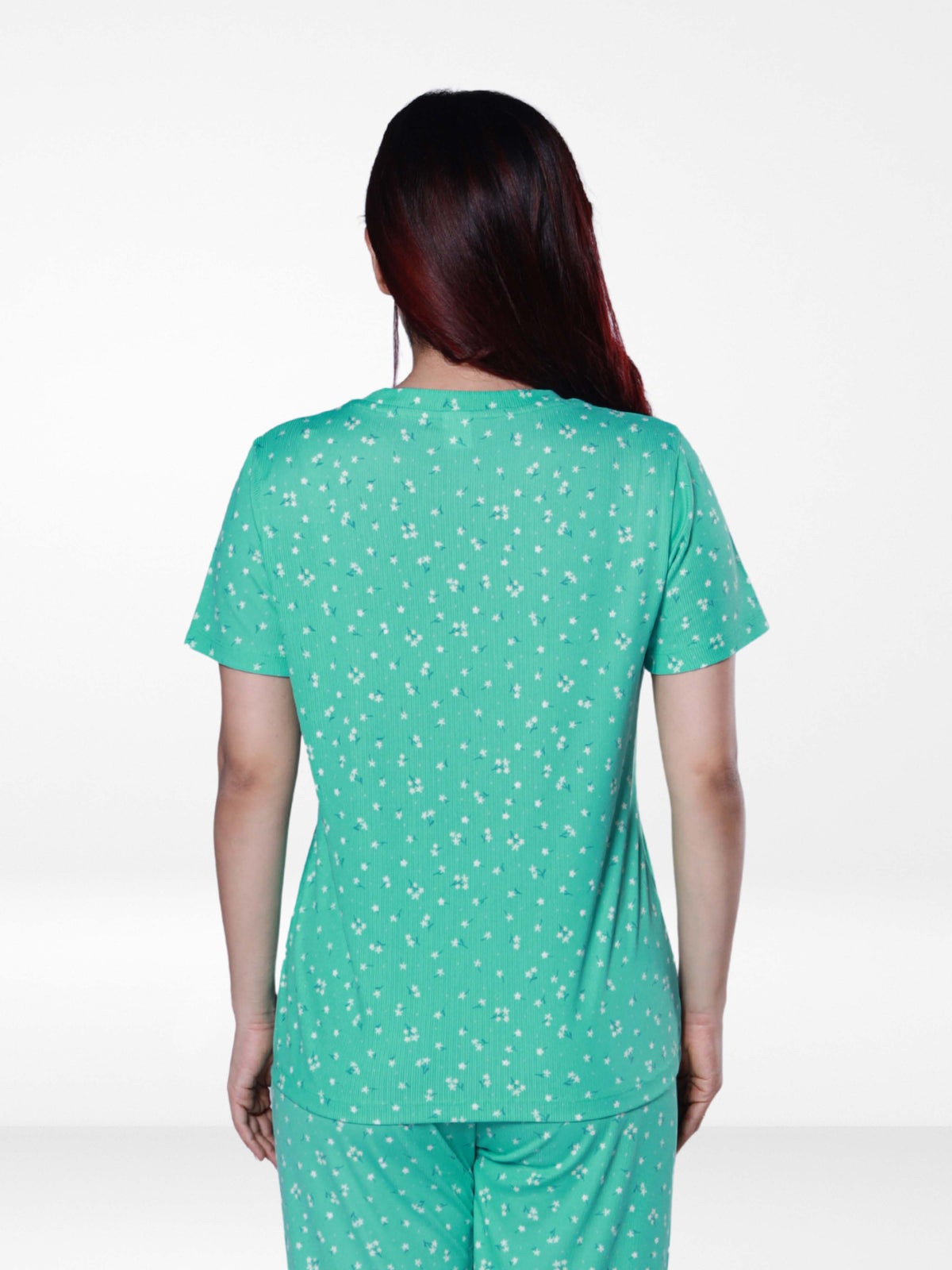 Women’s All Over Printed Short Sleeve Lounge Top | Soft Stretch Yummy Rib Fabric | Crew Neck Casual Sleepwear & Loungewear Top - F.Florida