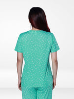 Women’s All Over Printed Short Sleeve Lounge Top | Soft Stretch Yummy Rib Fabric | Crew Neck Casual Sleepwear & Loungewear Top - F.Florida