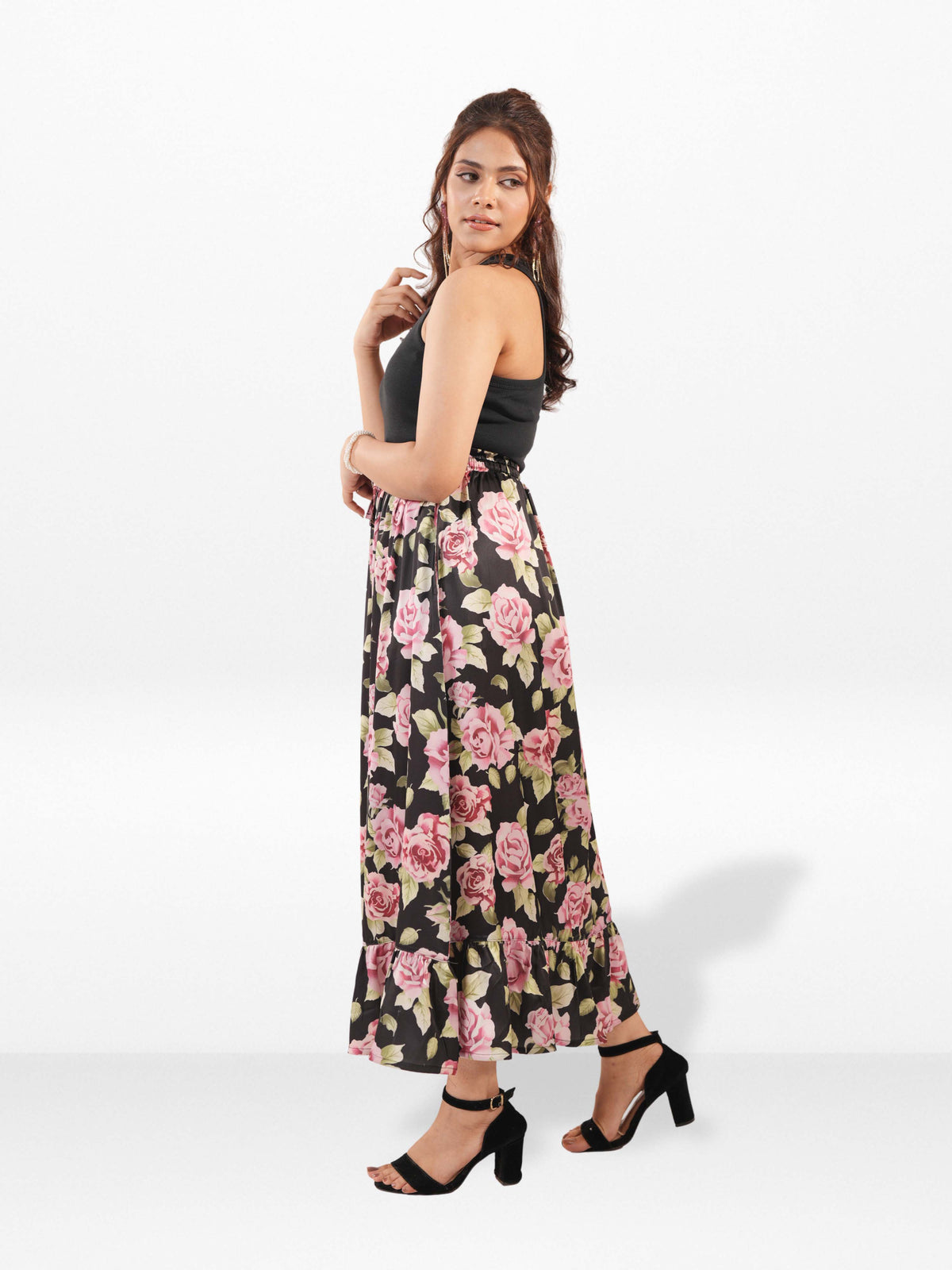 Women’s All Over Printed Maxi Skirt – Summer Pleated High Waist Casual Long Skirt