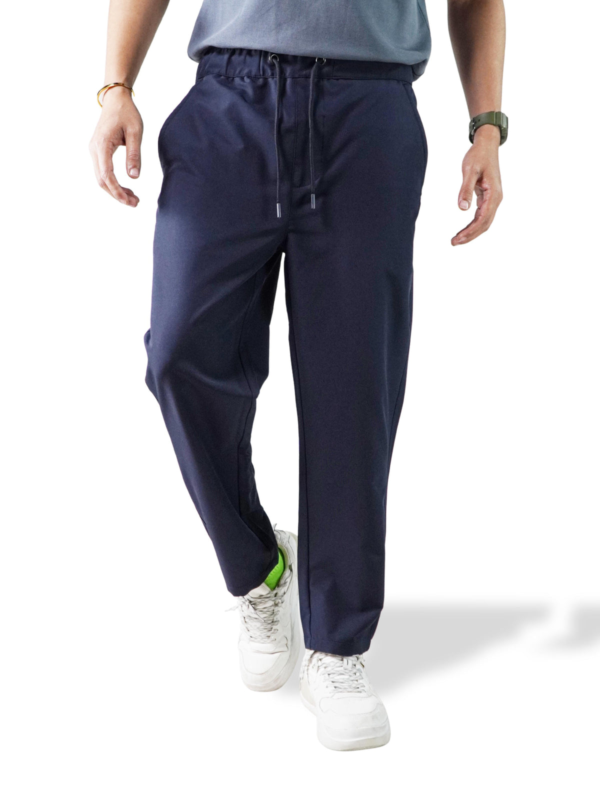 Men’s Relaxed Fit Trousers – Elastic Waist with Drawstring, Casual Pants with Fake Fly & Side Pockets ,Comfortable Everyday Wear