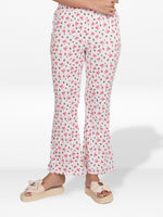 Women’s Printed Palazzo Pants | Wide Leg Lounge Trousers for Women | Soft Stretch Yummy Rib Fabric | Casual & Party Wear Bottoms - Egret
