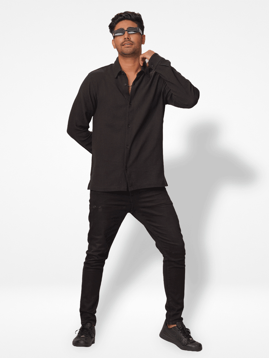 Men's Relaxed-Fit Full-Sleeve Casual Shirt Black