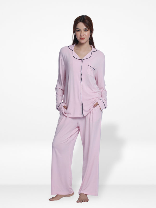 Women Solid Sleepwear Long Sleeve Pyjama Set