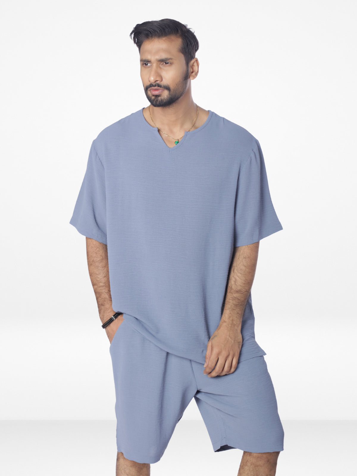 Men's Short Sleeve Shirt &amp; Short Pant Set| Slate Blue