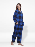 Women Sleepwear Long Sleeve Pyjama Set Blue Check