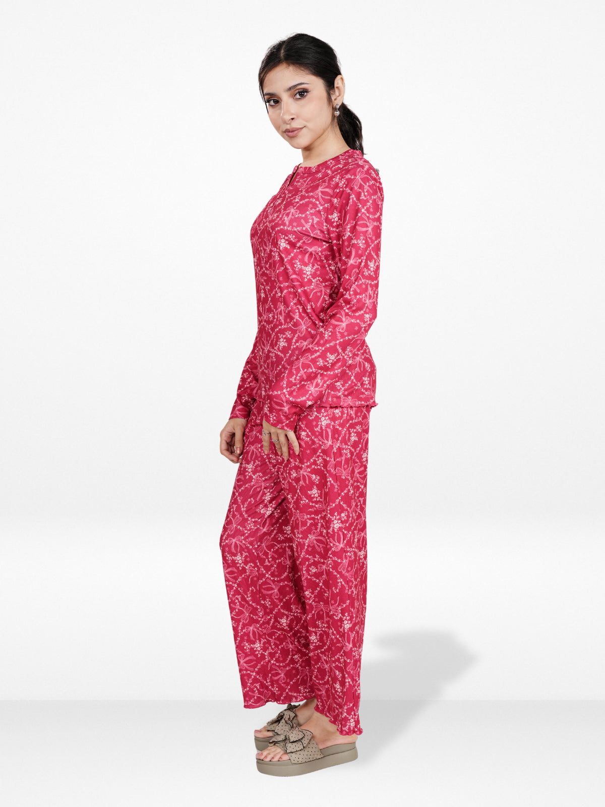 Women’s Henley Sleepwear Set – Long Sleeve Printed Pajama Top & Shorts | Soft Lightweight 2-Piece Nightwear