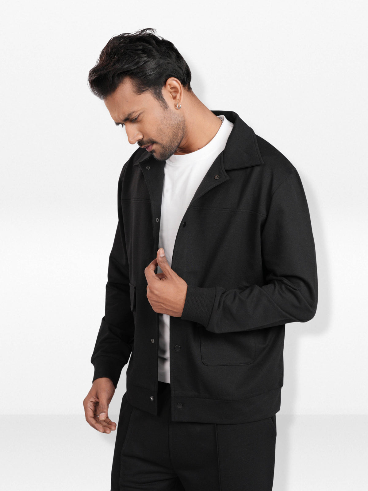 Men’s Solid Casual Jacket – Snap Button Front Closure with Clean Design | Comfortable Everyday Outerwear for Men