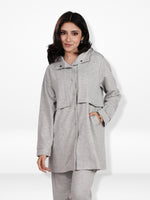 Women’s Soft Pastel Longline Hooded Jacket –Casual Outerwear with Snap Button Closure & Side Pockets
