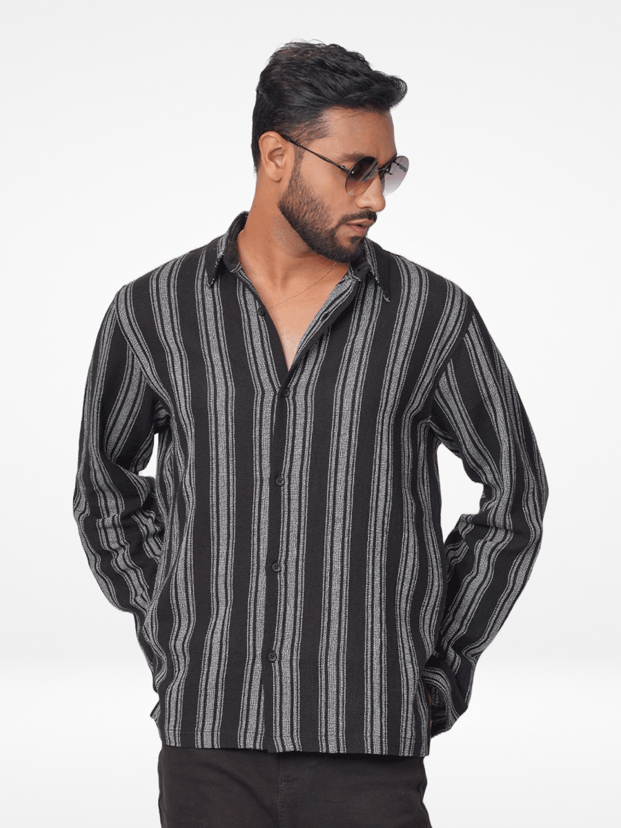 Men's Relaxed-Fit full-Sleeve Casual Shirt Black Stripes