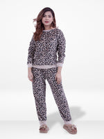 Women’s Leopard Print Pyjama Set – Long Sleeve Top & Pants, Soft Comfortable Sleepwear 2-Piece Winter Nightwear