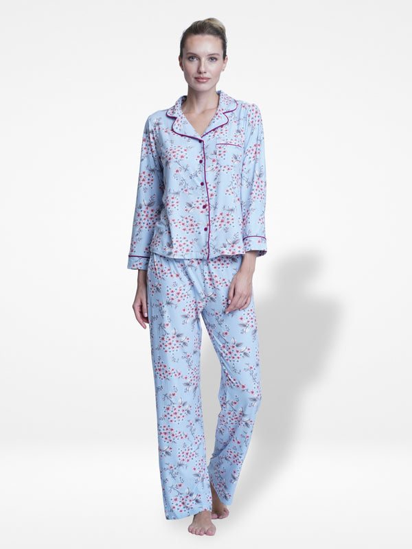 Women Notch-Collar Floral Print Top & Pants Pyjama Set