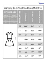 Women's Black Floral Cap Sleeve Midi Dress – Elegant Casual Summer Dress