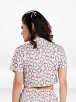 Womens All Over Printed Crop Top and Long Bottom Set Crew Neck Half Sleeve Tee & Matching Bottom | Trendy Casual Two-Piece Wear - Blushing Bride