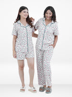 Women’s 3-Piece Pajama Set – Yummy Rib Fabric Sleepwear with Contrast Piping, Notch Collar & Button Down Top,