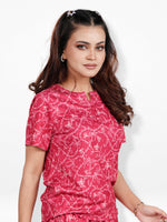 Women’s Henley Short Sleeve Pajama Top | Printed Sleepwear Shirt | Soft Stretch Yummy Rib Fabric | Casual Lounge Top for Women - Crimson