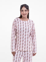 Women’s Long-Sleeve Crew Neck Pajama Top | All-Over Print Sleepwear Shirt | Soft & Stretchy Yummy Rib Fabric | Lounge Top - Blushing Bride Rose