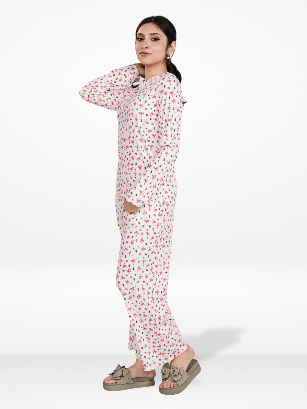 Women’s Henley Sleepwear Set – Long Sleeve Printed Pajama Top & Shorts | Soft Lightweight 2-Piece Nightwear