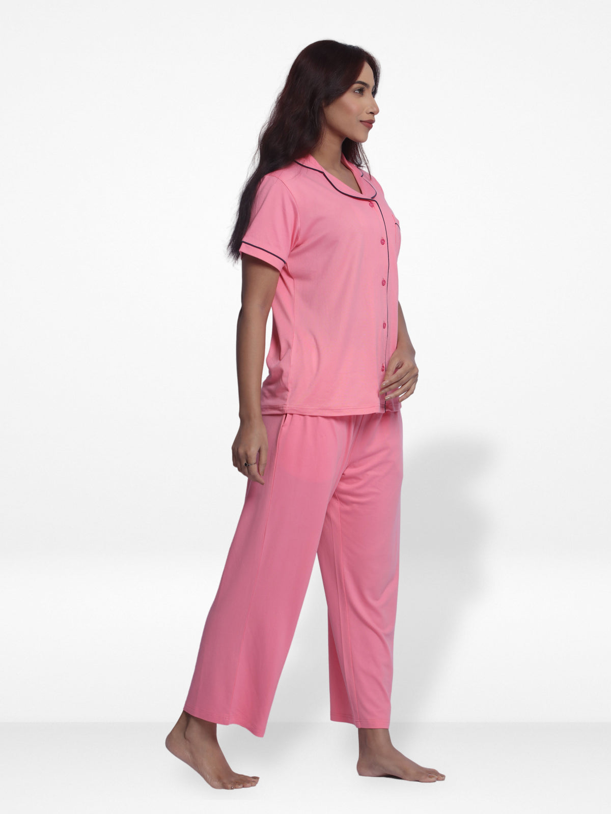 Women Solid Sleepwear Short Sleeve Pyjama Set