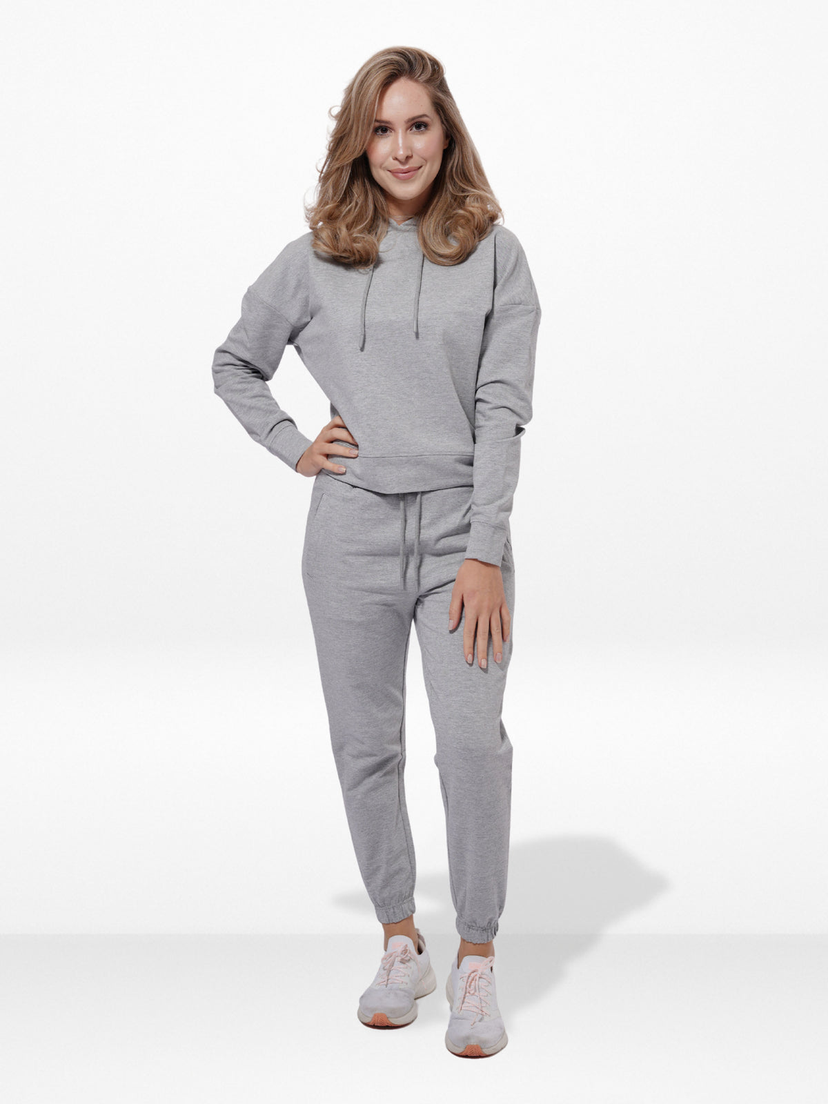 Women Grey Mélange HoodiesJoggers Set in Premium Cotton