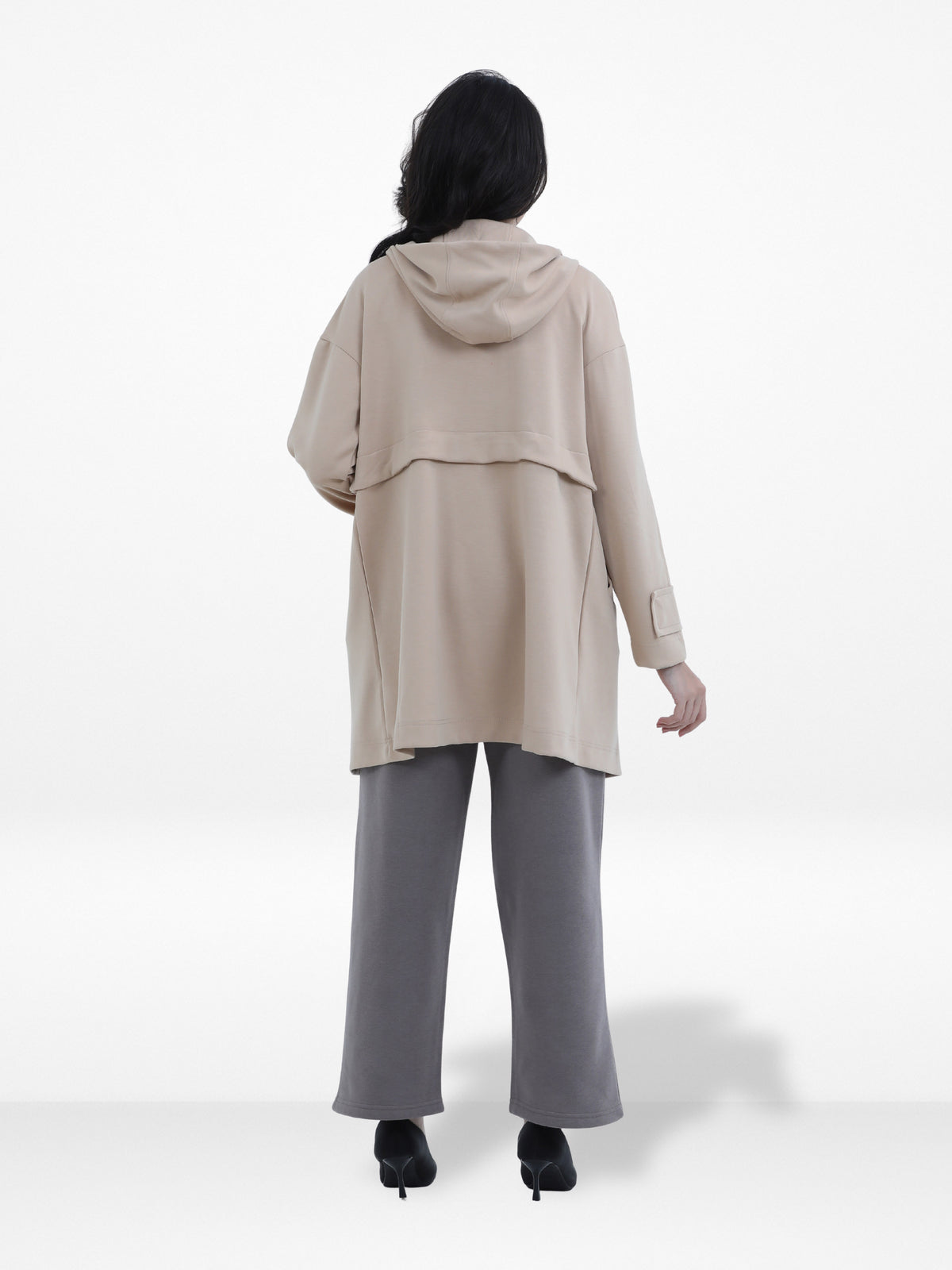 Women’s Soft Pastel Longline Hooded Jacket –Casual Outerwear with Snap Button Closure & Side Pockets