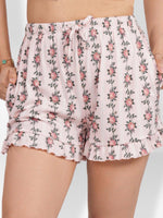Womens All Over Printed Frill Height Style Bottom Shorts for Trendy Casual Wear - Blushing Bride Rose