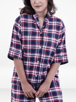 WomenClassic Button-Down Pajama Set Soft FlannelFabric Sleepwear | Three-Quarter Sleeves, Notch Collar Top & Full-Length Pants | Cozy Loungewear for Night & Home Pyjama Set Brown Check