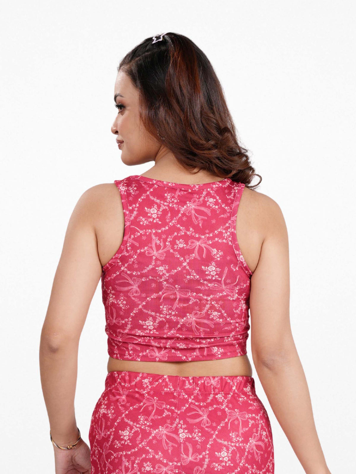 Women’s Crew Neck Crop Top | Sleeveless Printed Top for Women | Soft Stretch Yummy Rib Fabric | Casual Lounge & Party Wear - Crimson