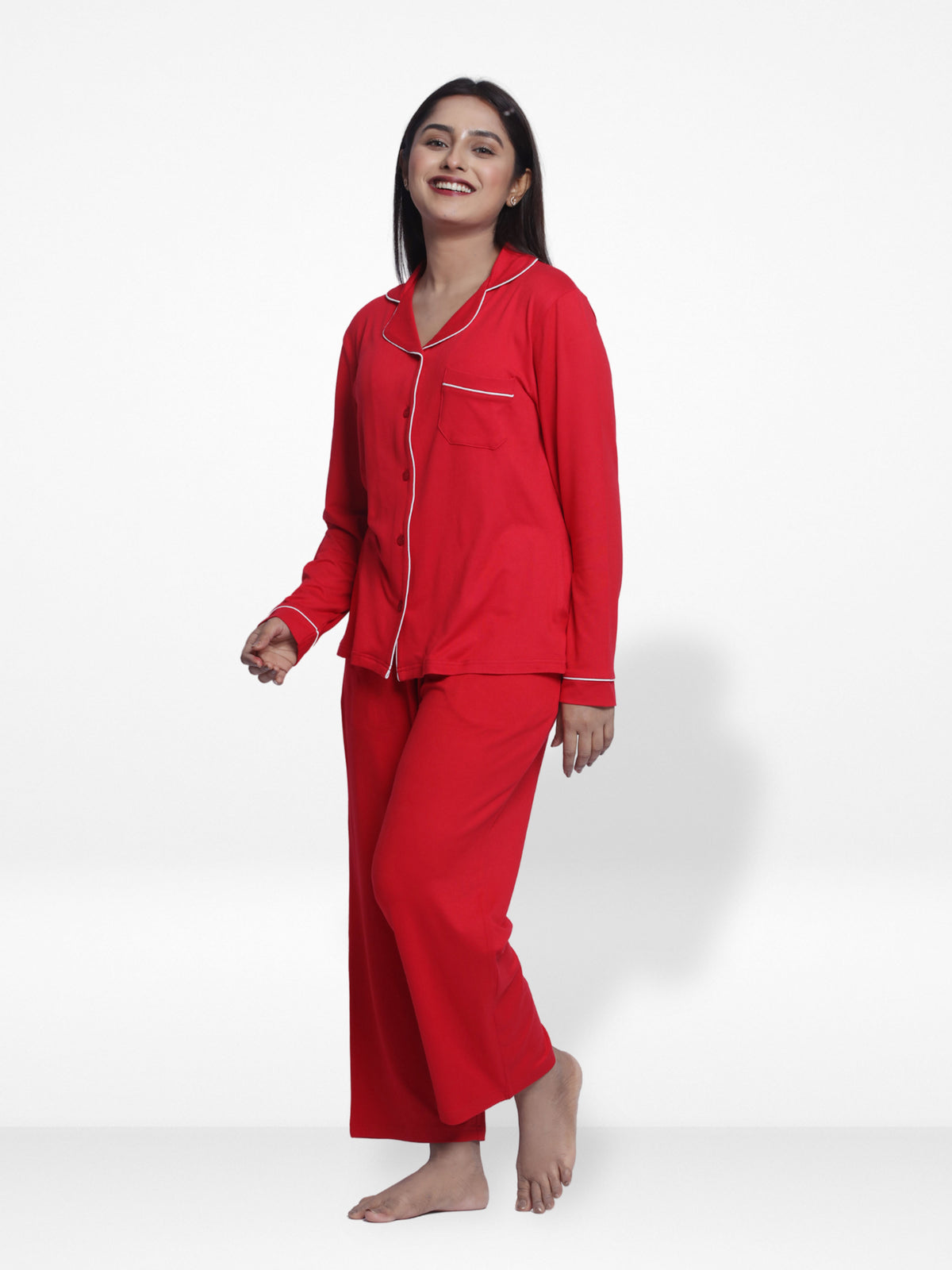 Women Solid Sleepwear Long Sleeve Pyjama Set