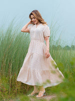 Women’s Floral Printed Short Puff Sleeve Long Dress | Casual Outfit for Party, Vacation & Weekend Wear