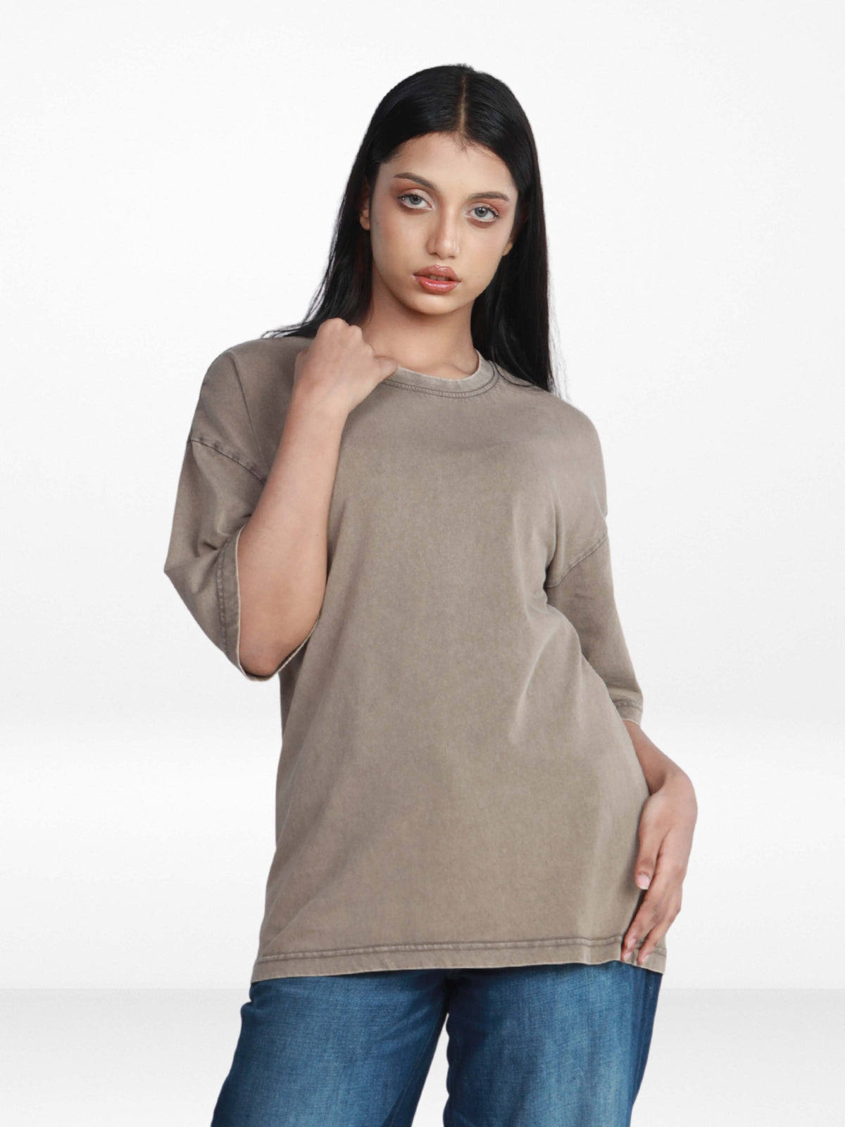 Women’s Drop Shoulder T-Shirt – Classic Solid Short Sleeve Tee, Soft Cotton Blend Comfortable Casual Wear- Grey