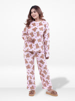 Women’s Cute Bear Printed Pyjama Set – Long Sleeve Top & Pants, Soft Cozy 2-Piece Sleepwear Nightwear for Winter & Everyday Comfort
