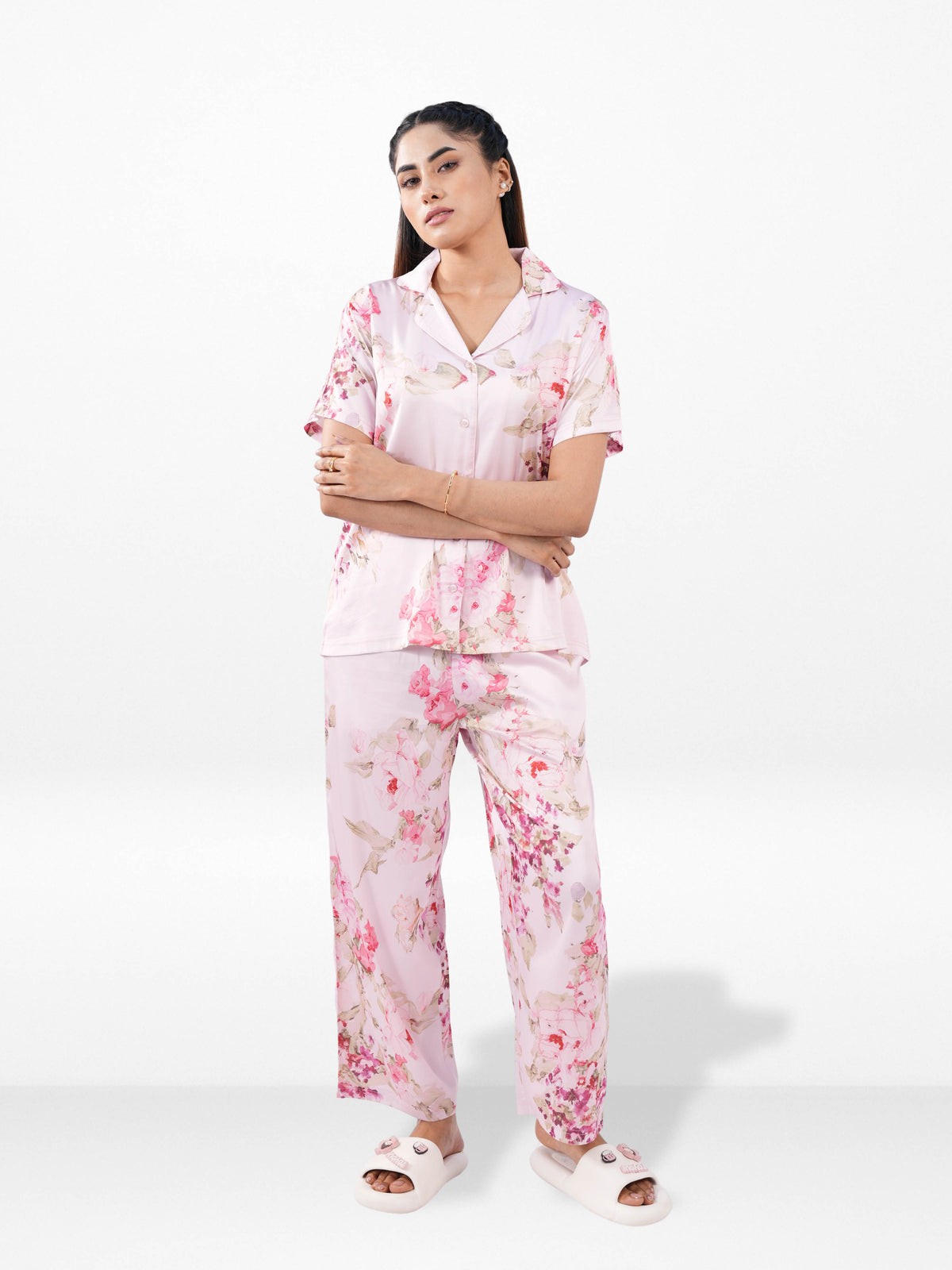 Women’s Short Sleeve Satin Sleepwear Set – Notch Collar 2 Piece Pajama Outfit | Comfy Nightwear, Soft Summer Lounge Set for Women