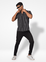 Men's Relaxed-Fit Half-Sleeve Casual Shirt Black Stripes