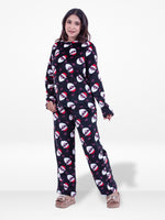 Women’s Black Santa Printed Pyjama Set – Long Sleeve Sleepwear | Cozy Winter Loungewear for Women