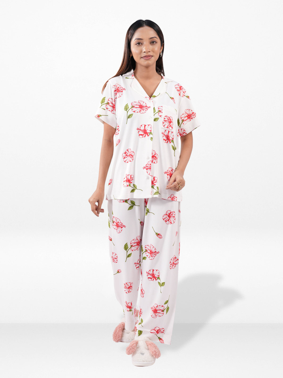 Women’s Printed Night Suit Set – Shirt & Pyjama | Soft Nightwear Dress, 2 Piece Sleepwear for Women, Comfortable Loungewear