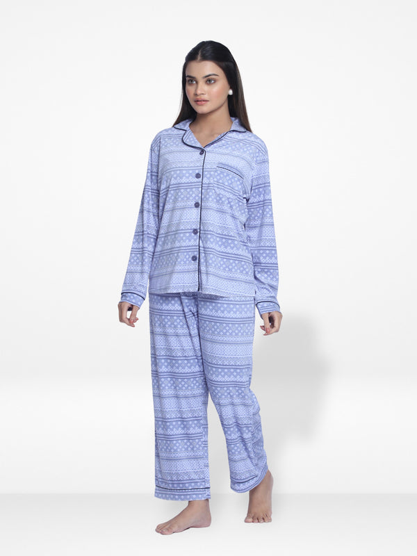 Women Velour Sleepwear Long Sleeve check print Pyjama Set